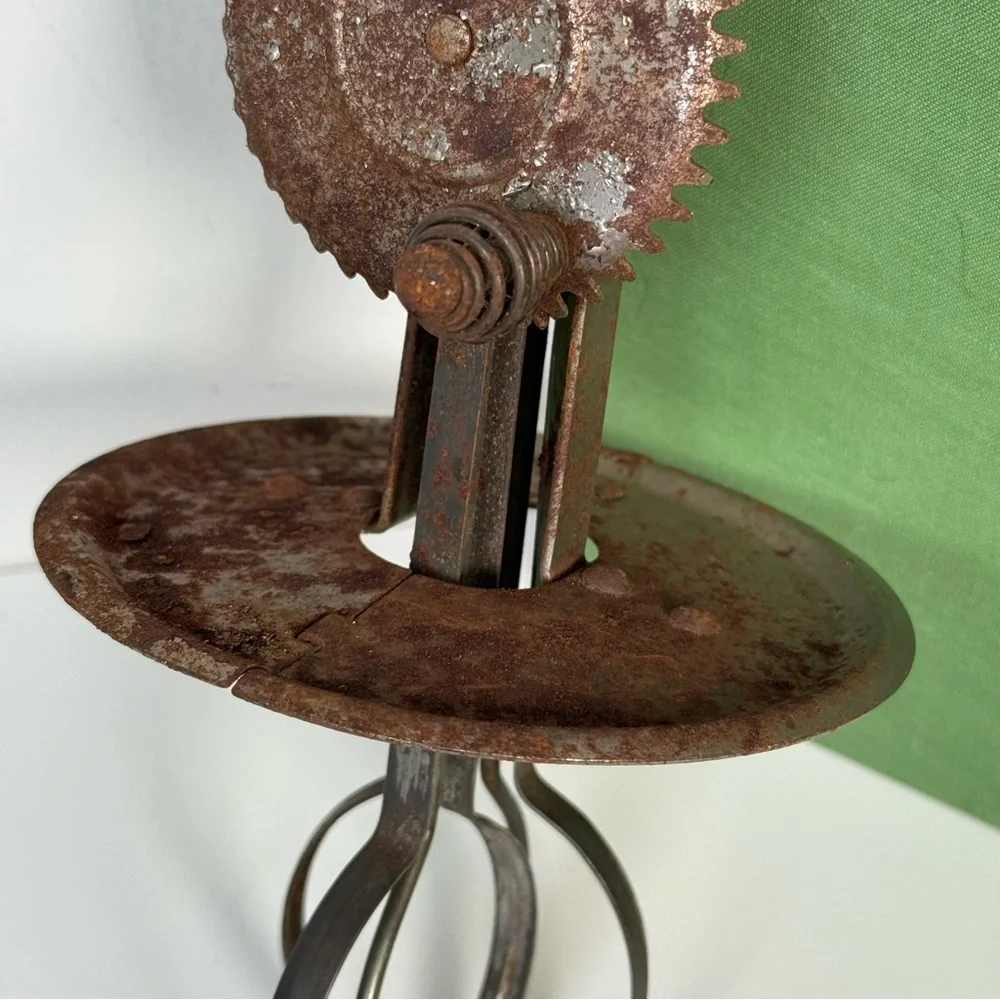 Antique (Green & Cream) A&J Kitchen Egg Beater Wood Handle Farmhouse Decor